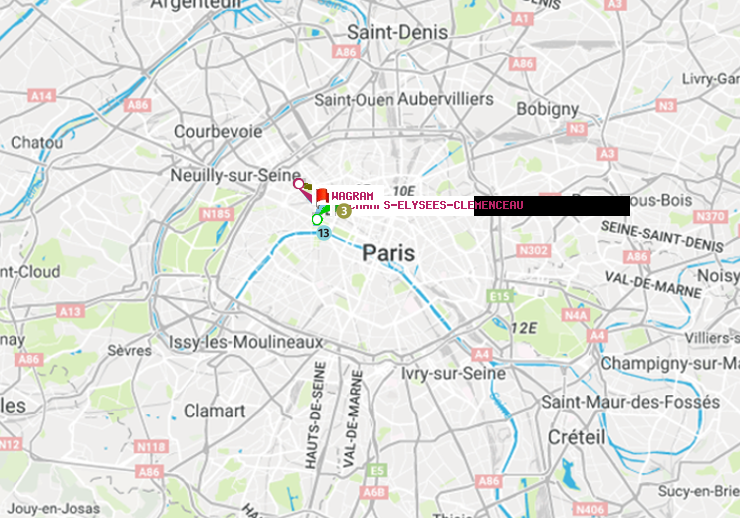 plan itinéraire ratp de Champs-Elysées-Clémenceau à Wagram