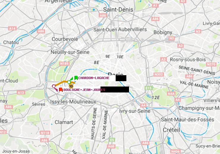 plan itinéraire ratp de Chardon-Lagache à Boulogne-Jean-Jaurès