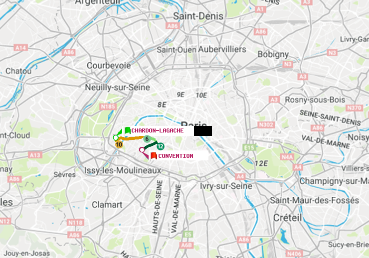 plan itinéraire ratp de Chardon-Lagache à Convention