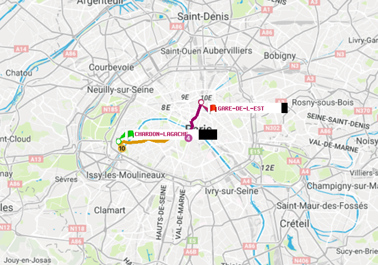 plan itinéraire ratp de Chardon-Lagache à Gare de l