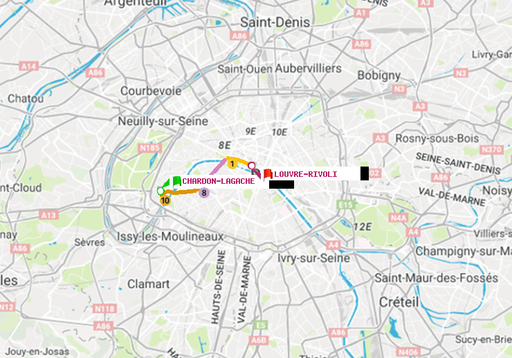 plan itinéraire ratp de Chardon-Lagache à Louvre-Rivoli