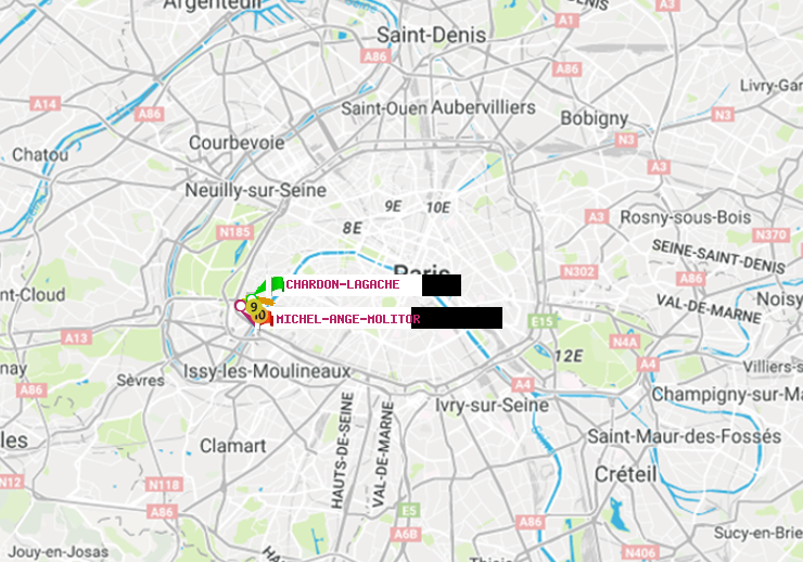 plan itinéraire ratp de Chardon-Lagache à Michel-Ange-Molitor