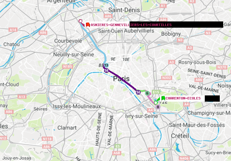 plan itinéraire ratp de Charenton-Ecoles à Asnieres-Gennevilliers Les Courtilles