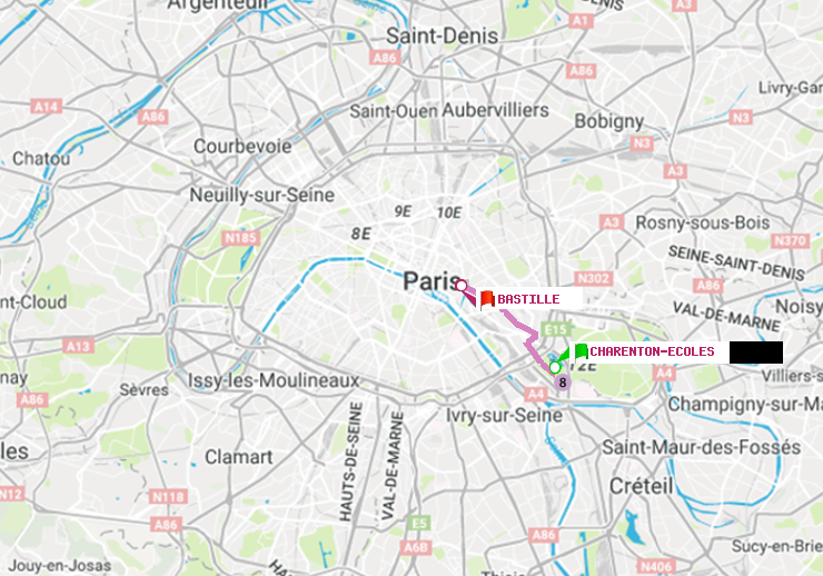 plan itinéraire ratp de Charenton-Ecoles à Bastille