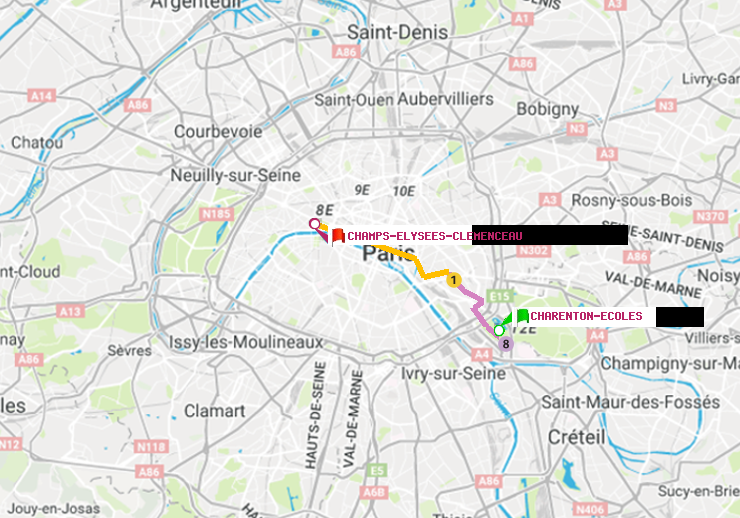 plan itinéraire ratp de Charenton-Ecoles à Champs-Elysées-Clémenceau