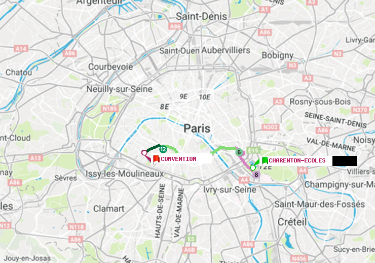 plan itinéraire ratp de Charenton-Ecoles à Convention
