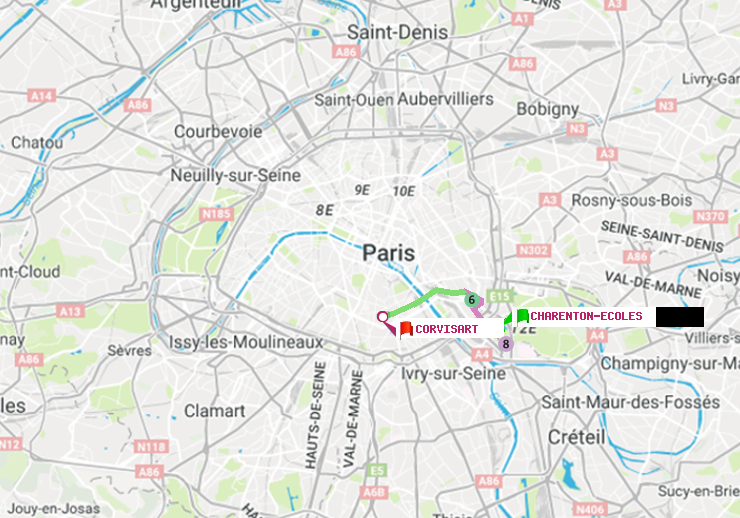 plan itinéraire ratp de Charenton-Ecoles à Corvisart