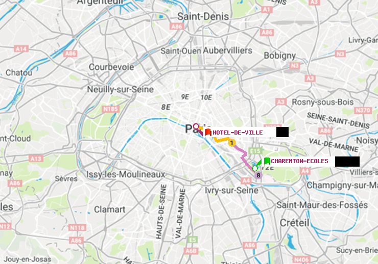 plan itinéraire ratp de Charenton-Ecoles à Hôtel de Ville