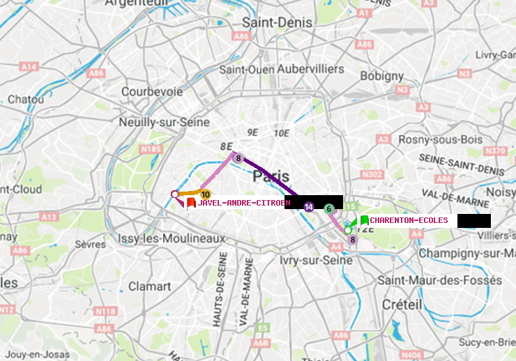 Métro Paris itinéraire de CharentonEcoles à JavelAndréCitroen