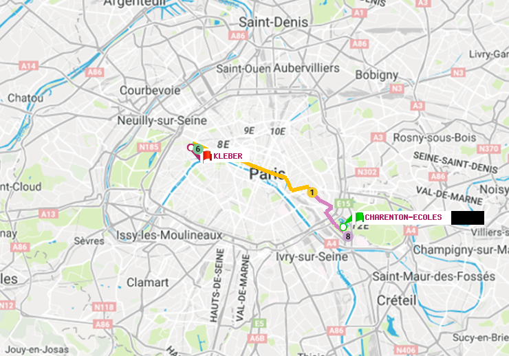 plan itinéraire ratp de Charenton-Ecoles à Kléber