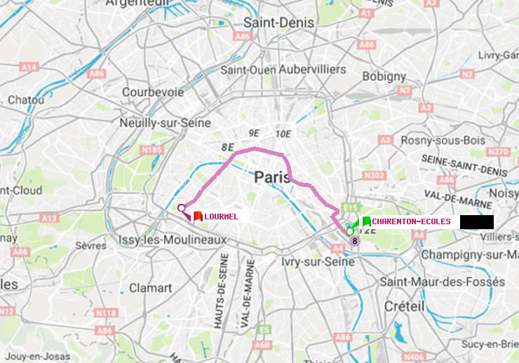 plan itinéraire ratp de Charenton-Ecoles à Lourmel
