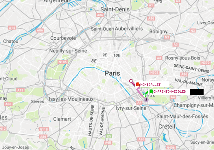 plan itinéraire ratp de Charenton-Ecoles à Montgallet