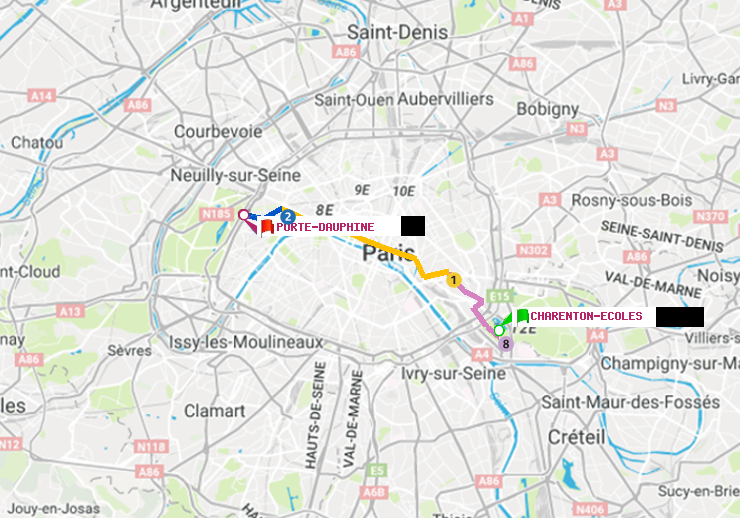plan itinéraire ratp de Charenton-Ecoles à Porte Dauphine (Maréchal de Lattre de Tassigny)