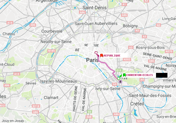 plan itinéraire ratp de Charenton-Ecoles à République