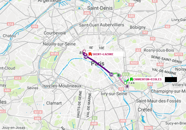 plan itinéraire ratp de Charenton-Ecoles à Saint-Lazare