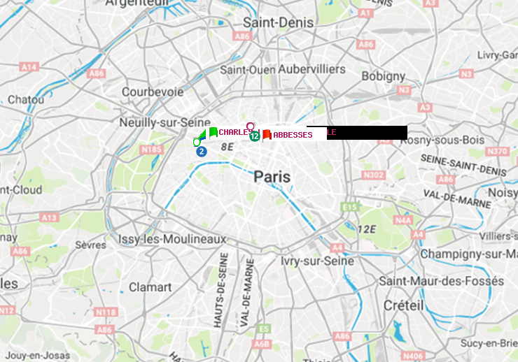 plan itinéraire ratp de Charles de Gaulle-Etoile à Abbesses