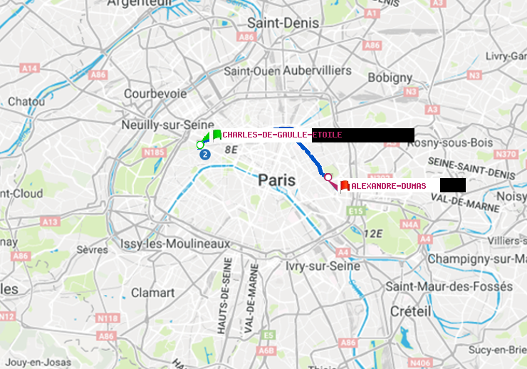 plan itinéraire ratp de Charles de Gaulle-Etoile à Alexandre-Dumas