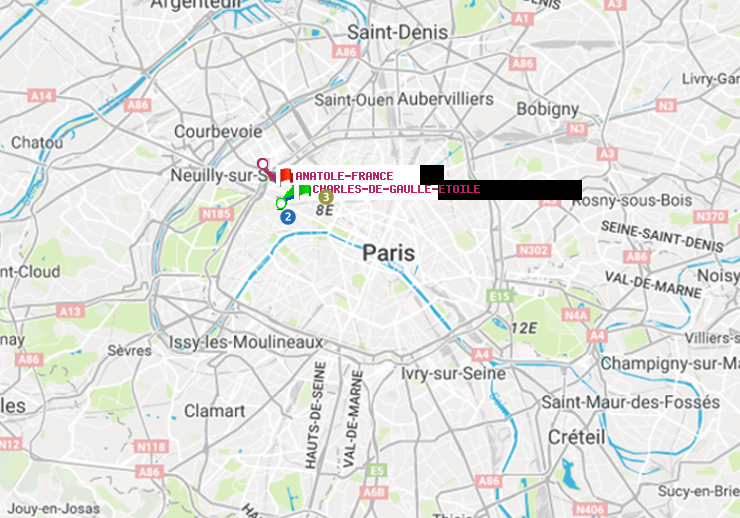 plan itinéraire ratp de Charles de Gaulle-Etoile à Anatole-France