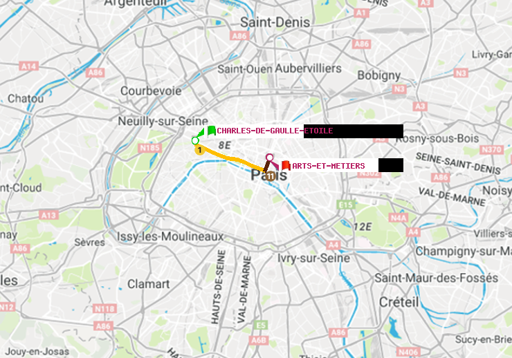 plan itinéraire ratp de Charles de Gaulle-Etoile à Arts-et-Métiers