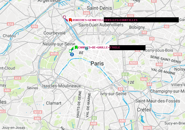plan itinéraire ratp de Charles de Gaulle-Etoile à Asnieres-Gennevilliers Les Courtilles