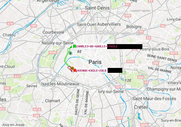 plan itinéraire ratp de Charles de Gaulle-Etoile à Avenue Emile-Zola