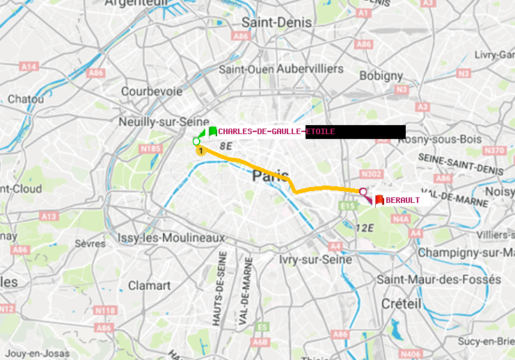 plan itinéraire ratp de Charles de Gaulle-Etoile à Bérault