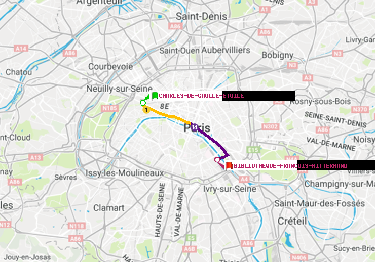 plan itinéraire ratp de Charles de Gaulle-Etoile à Bibliotheque-Francois Mitterrand