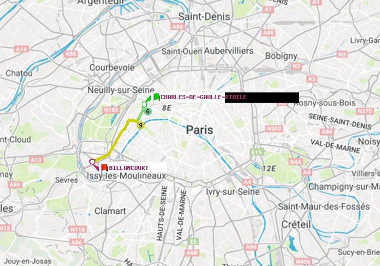 plan itinéraire ratp de Charles de Gaulle-Etoile à Billancourt