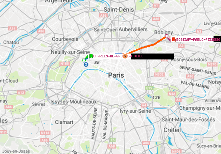 plan itinéraire ratp de Charles de Gaulle-Etoile à Bobigny-Pablo-Picasso