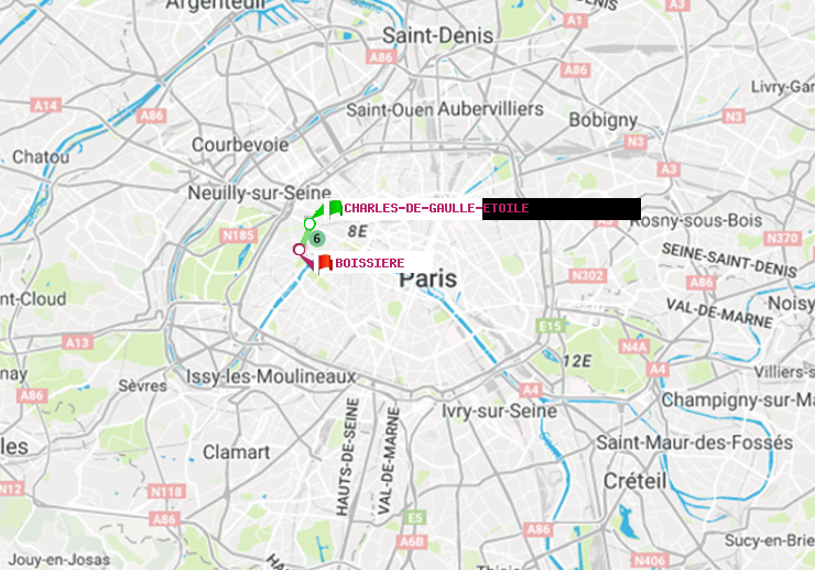 plan itinéraire ratp de Charles de Gaulle-Etoile à Boissière