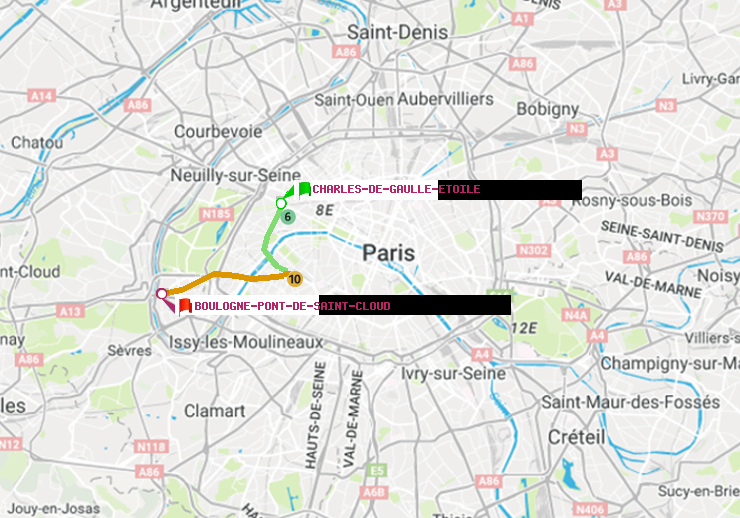 plan itinéraire ratp de Charles de Gaulle-Etoile à Boulogne Pont de Saint-Cloud