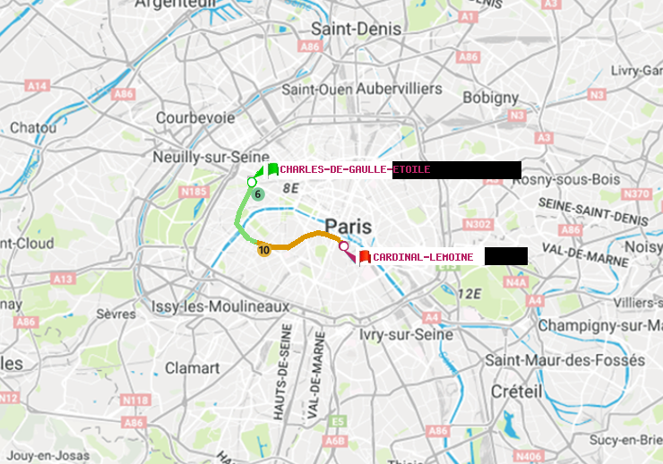 plan itinéraire ratp de Charles de Gaulle-Etoile à Cardinal-Lemoine