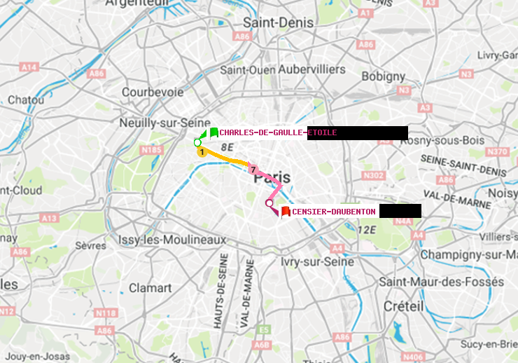 plan itinéraire ratp de Charles de Gaulle-Etoile à Censier-Daubenton