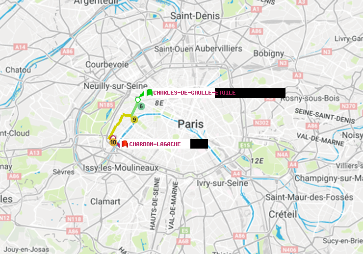 plan itinéraire ratp de Charles de Gaulle-Etoile à Chardon-Lagache