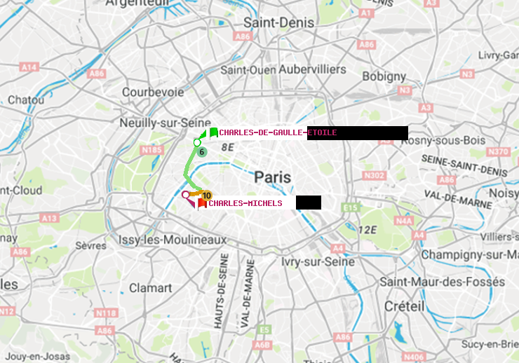 plan itinéraire ratp de Charles de Gaulle-Etoile à Charles Michels