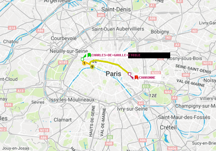 plan itinéraire ratp de Charles de Gaulle-Etoile à Charonne