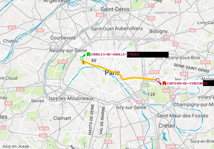 plan itinéraire ratp de Charles de Gaulle-Etoile à Château de Vincennes