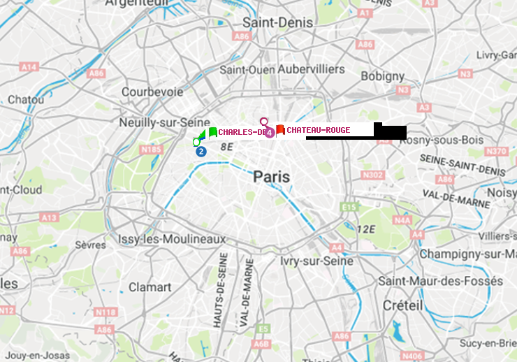 plan itinéraire ratp de Charles de Gaulle-Etoile à Château Rouge