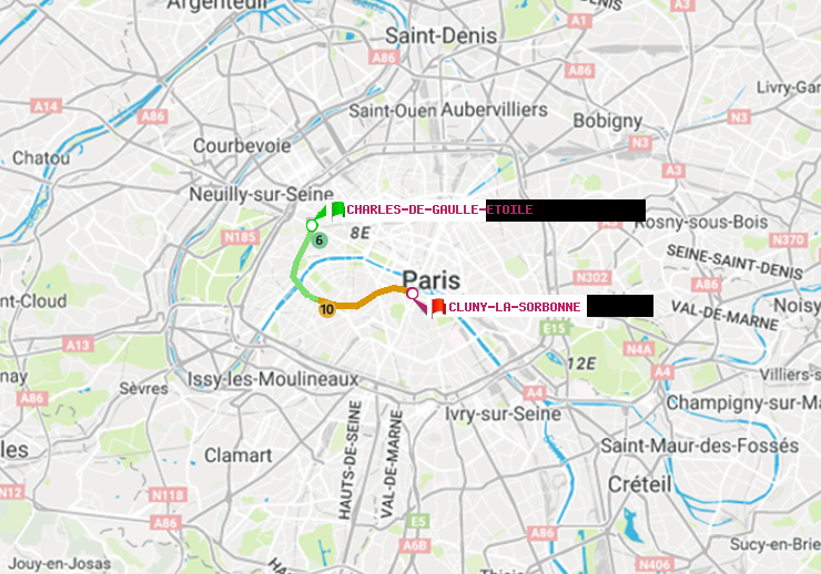 plan itinéraire ratp de Charles de Gaulle-Etoile à Cluny-La Sorbonne
