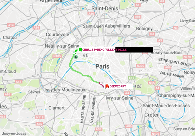 plan itinéraire ratp de Charles de Gaulle-Etoile à Corvisart
