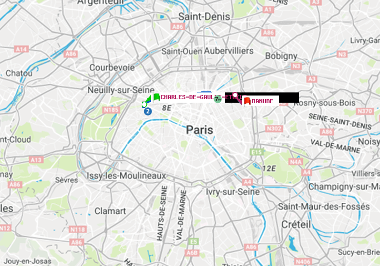 plan itinéraire ratp de Charles de Gaulle-Etoile à Danube