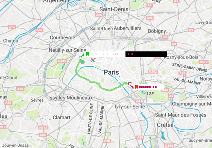 plan itinéraire ratp de Charles de Gaulle-Etoile à Dugommier