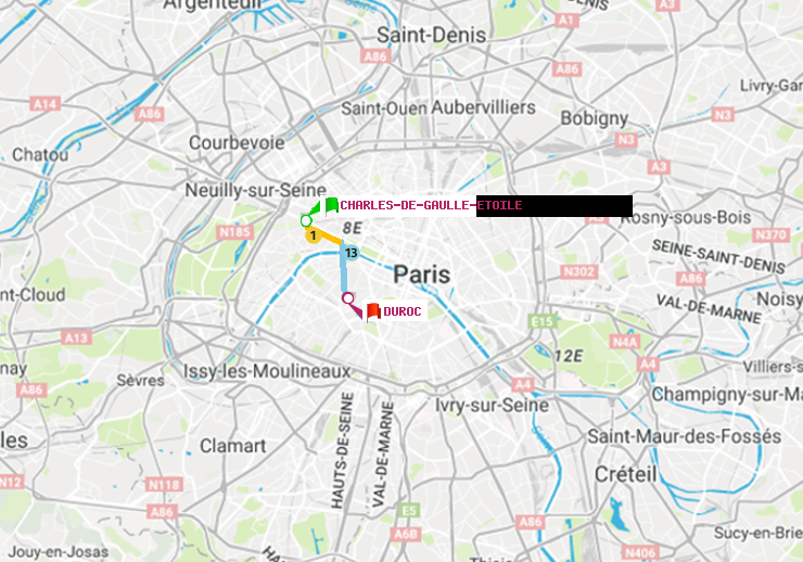plan itinéraire ratp de Charles de Gaulle-Etoile à Duroc