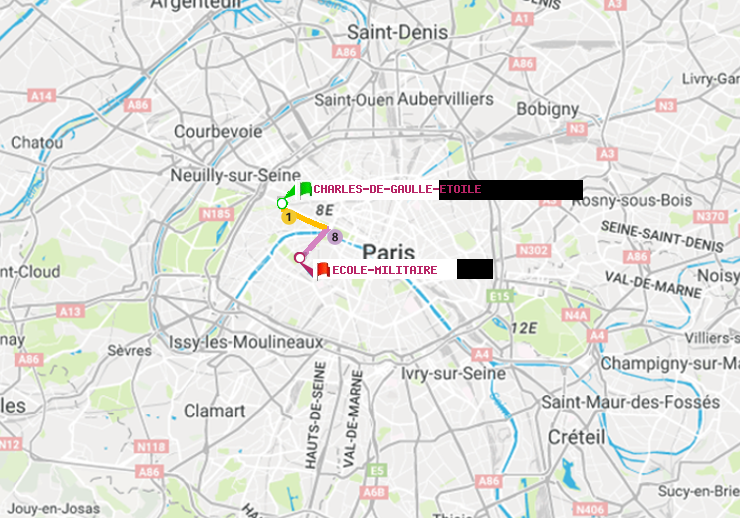 plan itinéraire ratp de Charles de Gaulle-Etoile à Ecole Militaire