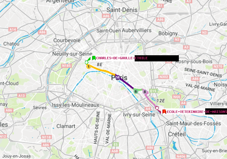 plan itinéraire ratp de Charles de Gaulle-Etoile à Ecole Vétérinaire de Maisons-Alfort