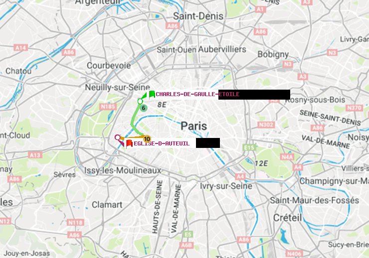 plan itinéraire ratp de Charles de Gaulle-Etoile à Eglise d
