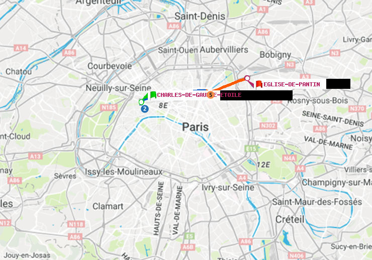 plan itinéraire ratp de Charles de Gaulle-Etoile à Eglise de Pantin