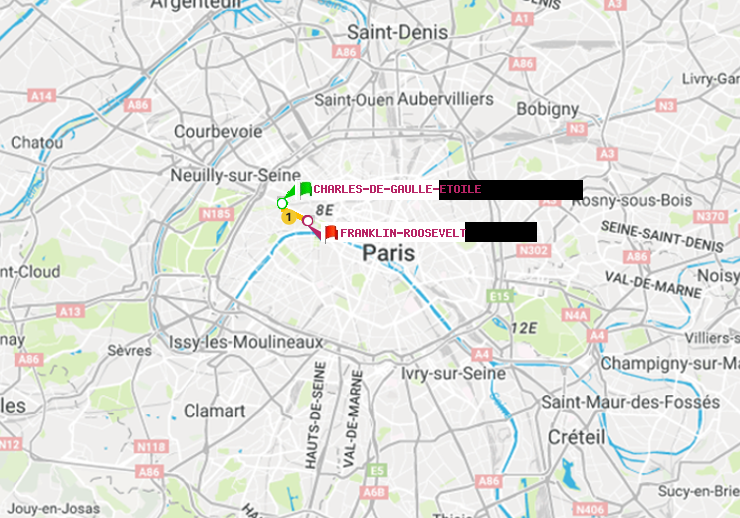 plan itinéraire ratp de Charles de Gaulle-Etoile à Franklin-Roosevelt