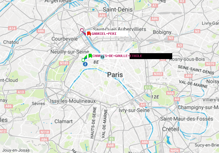 plan itinéraire ratp de Charles de Gaulle-Etoile à Gabriel-Péri