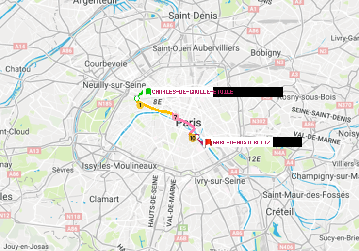 plan itinéraire ratp de Charles de Gaulle-Etoile à Gare d